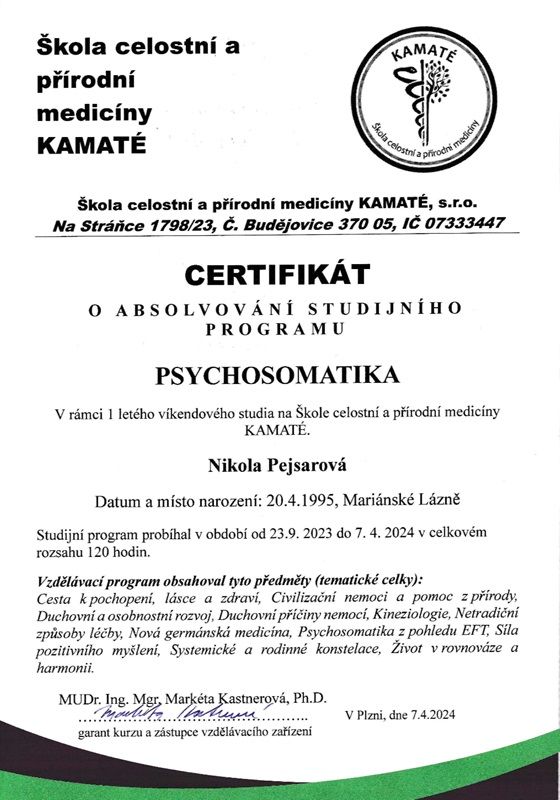 Certifikace Psychosomatika