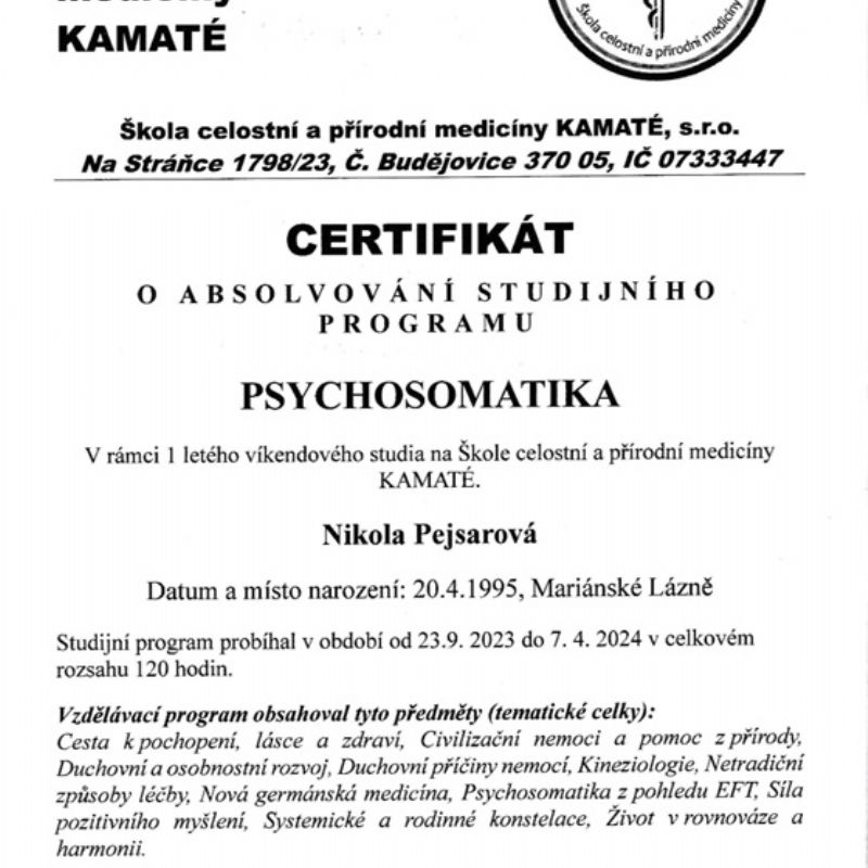 Certifikace Psychosomatika